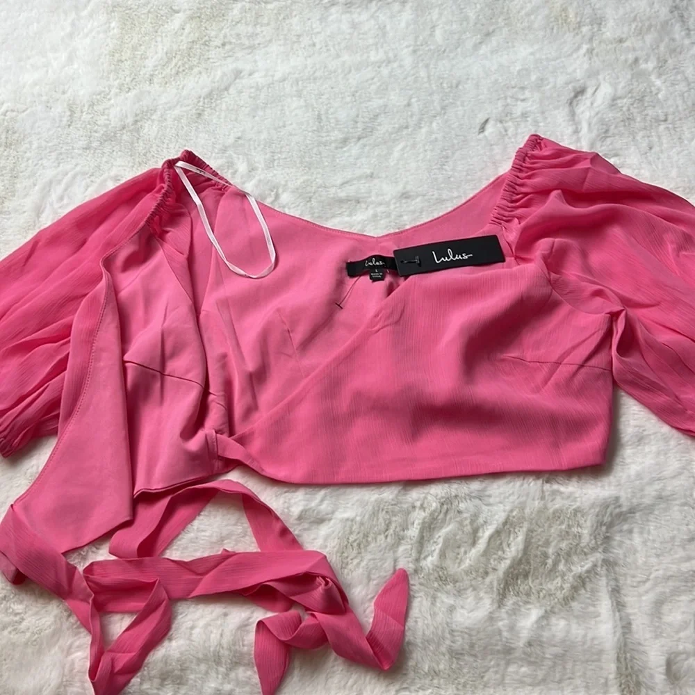 Lulu's Bright Pink Wrap Crop Top Size Large NWT - Picture 7 of 8